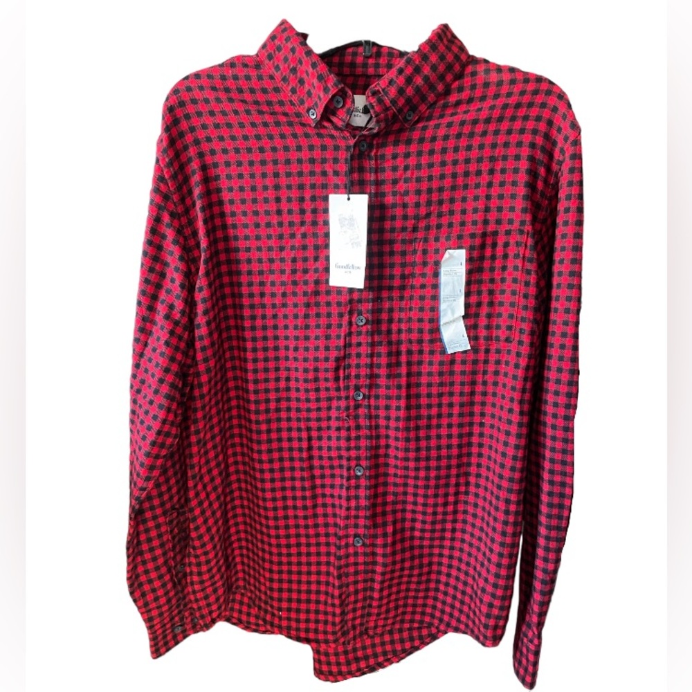 Goodfellow Flannel Shirt Medium Long Sleeve Button Up Buffalo Plaid Red Black L
